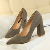 Zingj Simple Thick Heel High Heel Suede Shallow Pointed Professional OL Show Thin Women's Shoes High Heels Single