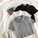 Tshirt Crop Top harajuku vintage tops dropshipping tees kpop aesthetic korean style Short Sleeve Solid POLO kawaii
