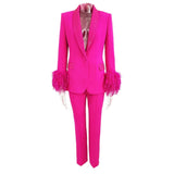 New Star Fashion Luxury Ostrich Feathers Hot Green Fruit Collar Suit