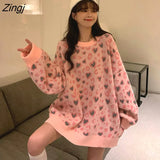 Leopard Sweater Women Hip Hop Long Sleeve Oversize Pullover Female Tops Korean Style Casual O-Neck Loose Knitted