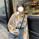 Shirts Women Long Sleeve Print Ulzzang Cat Turn-down Collar Students Designed Womens Korean Style with Buttons