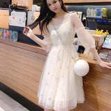 Sleeve Dresses Women Holiday Summer Elegant Gauze Ankle-length Sweet Fashion Korean Sundress Ladies Платье Женское