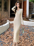 Zingj Style Lazy Twist Twist V-Collar Knitted Dress Women's Autumn And Winter New Bottomed Buttocks Show Skinny