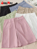 Women's Summer Shorts 2023 Long with High Waist Female Loose White Classic Knee-Length Office Wide Women's Shorts Black