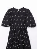 New Embroidered Bubble Sleeve Poplin Dress With Waist Length