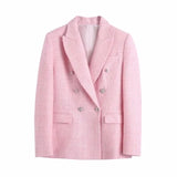 Spring Plaid Textured Double-Breasted Suit Coat Textured Mini Skirt
