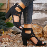Zingj Thick Heel Fish Mouth Hollow Out After Hollow Out Fashion Outside Banquet Hook Buckle After Zipper Fashion High Heel Thick Heel