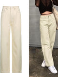 Brown Vintage Baggy Jeans Women 90s Streetwear Pockets Wide Leg Cargo Pants Low Waist Straight Denim