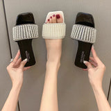 Zingj Version 2023 New Summer Fashion Slippers Women's Water Drill Hong Kong Style Flat Bottom Flip-Flops Beach Sandals Women's