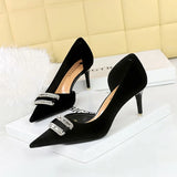 Zingj Banquet High Heels Female Shoes With Thick Suede Shallow Tip Side Hollow Ultra High Heel Water Diamond Buckle Single