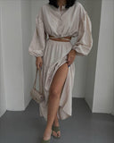 New With Long-Sleeved Top Folded Open Skirt