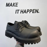 Zingj Shoes Men's Shoes Black Dumb Bright White Head Leather Shoes 2023 New Autumn And Winter Thick Bottom Tide Shoes