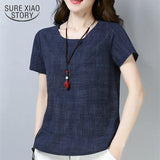 Summer Blouses Vintage Linen Cotton Women Tops Blouses Short Sleeve Women Shirts Plus Size Women Clothing Blusas