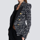 Autumn Star Fashion English Letter Print Double Buckle Repair Suit Jacket