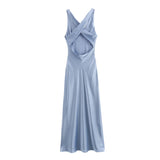 New Spring Silk Satin Slim Dress With Bare Back