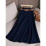 Women's Spring And Autumn Solid Color Casual Bvy Skirt With