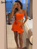 Elegant Shiny Bodycon Short Dress Women Square Neck Sleeveless Backless Holiday Dresses Female Summer Beach Party
