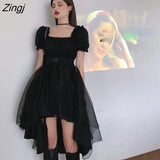 Women Sashes Mesh Vintage Solid French Slim Square Collar Trendy Design Party Dance Ulzzang Harajuku Mujer Summer