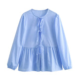 New Bow Knot Lock Color Loose Casual Shirt