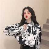 Shirts Women Long Sleeve Print Ulzzang Cat Turn-down Collar Students Designed Womens Korean Style with Buttons