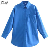 Women Fashion Candy Colors Pockets Patch Loose Poplin Blouses Ladies Long Sleeve Business Shirts Blusas Chic Tops