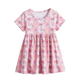 New Girls Summer Dress Flare Sleeve Sundress for Girls Princess Casual Wear Unicorn Printing Hawaii Holiday Beach