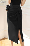 Women's Skirt Asymmetrical A-line 2023 Summer High Waist Solid Sexy Skirt Knee-Length Empire Chiffon Basic Woman