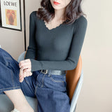 Zingj Autumn And Winter New Lace Collar Pullover Female Korean Version V-Neck Slim Short Style Pit Strip Thin Bottomed