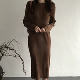 And Winter 2025 Long-Sleeved Collar Knitted Dress New Medium And Long Solid Color Bottom Straight Over Knee