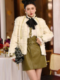 Designer Women's Short Tweed Coat 2023 New Autumn Fashion Beading Chain V-Neck Long Sleeve Jacket Femme
