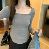 Sense Small Square Collar Long-Sleeved T-Shirt Women's Autumn New Slim And Slim Underwear With Thread