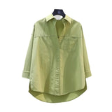2025 Spring And Autumn Arts Fan Top Dress Design Sense Stitched Pink Side Open Fork Loose Casual Shirt