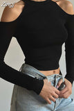 Casual Basic Black Skinny Sweater Women Open Shoulder Fashion Knitwear Crop Tops Elegant Knit Pullover Autumn