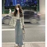 Plaid Shirt Elegant and Youth Woman Blouses Camisa Denim Women's Shirt 2023 New Blouse Korean Style Women's Clothing