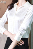 Silk Women's Blouses Shirts Long-sleeved Top Jacquard Satin Woman Shirt Solid Button Print Blouse Elegant Women