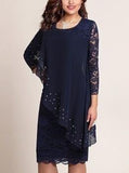 Size Solid Color Stitching Basic Model 3/4 Sleeve Fashion Slim Evening Party