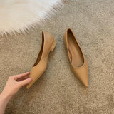 Soft! Small White Leather Shoes Women's English Low-Heeled Single Shoes Flat-Soled Pointed Shallow Work Shoes Soft