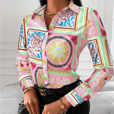 Turn-down Collar Elegant Women Blouse Casual Button Long Sleeve Autumn Tops Blusas Lady Chain Leopard Print Office