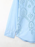 Women's Lapel Hollowed-Out Embroidery Long-Sleeved Single-Breasted Shirt