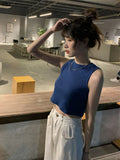 Top Women Solid Basic T-shirts Vest Seamless Streetwear Rib-Knit Sleeveless Casual Tank Tops Female Traf Y2k