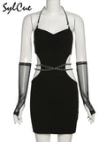 Sexy Backless Strap Simple Solid Color Hot Charm Glamour Slim Casual Elastic Senior Women's Dress Short Sleeve