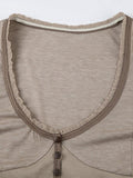 Solid V Neck Splice Slim Long Sleeve Tee-Outfit