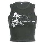 Zingj Graffiti Print Sleeveless Vest Female Spring / Summer 2024 Hot Girls Knit Bottom Slim Top