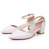 Cm Thick Heel Tip Small White Shoes Low Thick Heel In Hollow Sandals Spring Square Heel Women's Shoes White Bridal