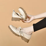 Zingj Mary Jane Shoes Korean Version Of Double-Breasted Bow Shallow Flat Shoes With One Foot On Love