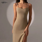 Women's Dresses Chain Strapless Sleeveless Basic Split Knee-Length Bodycon 2022 Summer Sexy Young Style Party Club