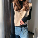 Women Solid Knitted V-neck All-match Trendy Korean Style Sleeveless Loose Simple Womens Coats Outwear Spring Ulzzang
