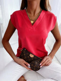 Zingj Wise Hot Style Summer Solid Color Short Sleeve V Collar Women Shirt Shirt Women's