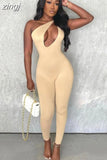 Hollow Out One-Shoulder Summer Jumpsuit Women's Solid Backless Sleeveless Party Clubwear Overalls Female Skinny