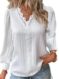 Zingj Wise Style Autumn Long Sleeve V Collar Lace Splicing